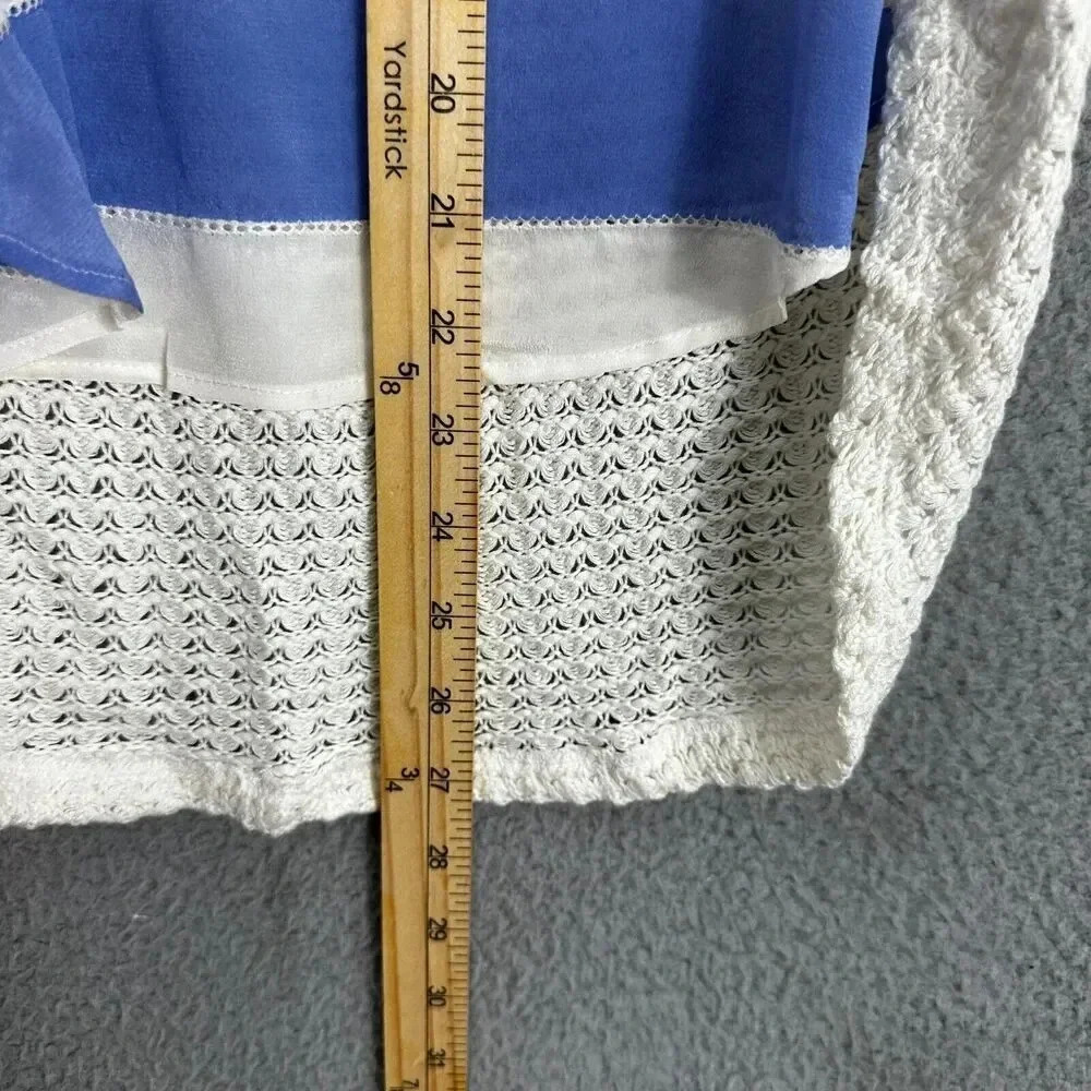 Ella‎ moss top womens XS blue ivory striped front crochet silk sleeveless office - Picture 3 of 6